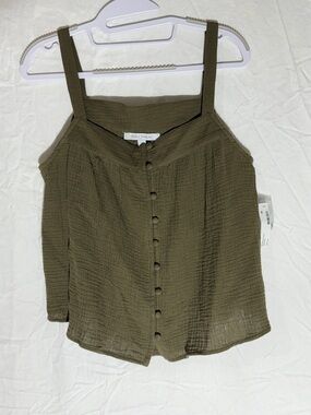NWT Single Thread Olive Button-Front Textured Cami Size Small